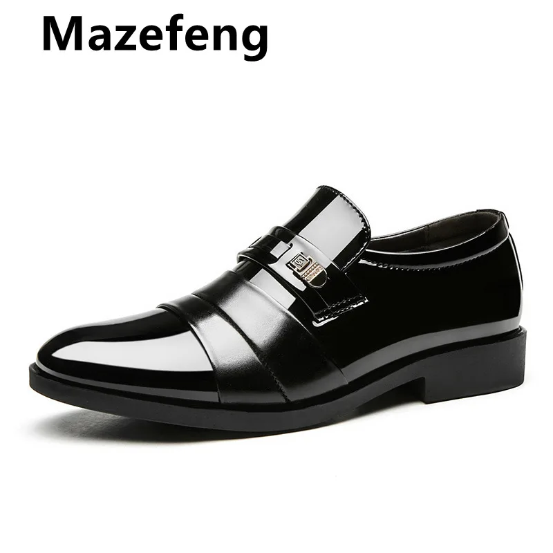

Mazefeng New Brand Men Formal Shoes Slip on Pointed Toe Patent Leather Oxford Shoes for Men Dress Shoes Business Plus Size 38-46