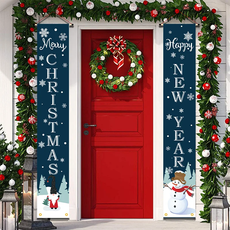 

Тканевые рождественские парные украшения, баннер, подвеска, Рождественская елка, снеговик, приветствующие парные занавески, Новые товары ...