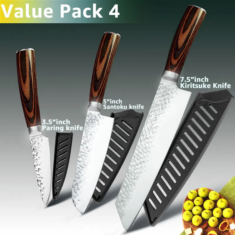Value pack 4 Набор кухонных ножей, ножи шеф-повара, японские 7CR17 440C, высокоуглеродистая Нержавеющая сталь, Santoku, нож для нарезки мяса - Цвет: Value pack 4