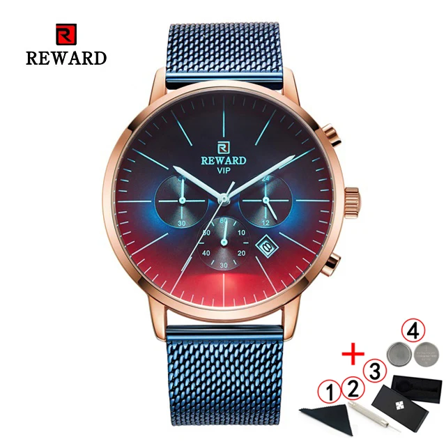 rose-blue-add-box Награда Новые Модные Цветные Яркие Стеклянные Часы мужские Топ люксовый бренд хронограф из нержавеющей стали деловые часы мужские наручные часы - Цвет: rose-blue-add-box