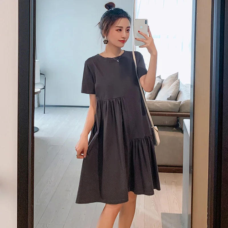 

Maternity Clothes Skirt Summer Short Sleeve Round Neck Nursing Dresses Breastfeeding Maternity Gown Fashion Pregnancy Dress