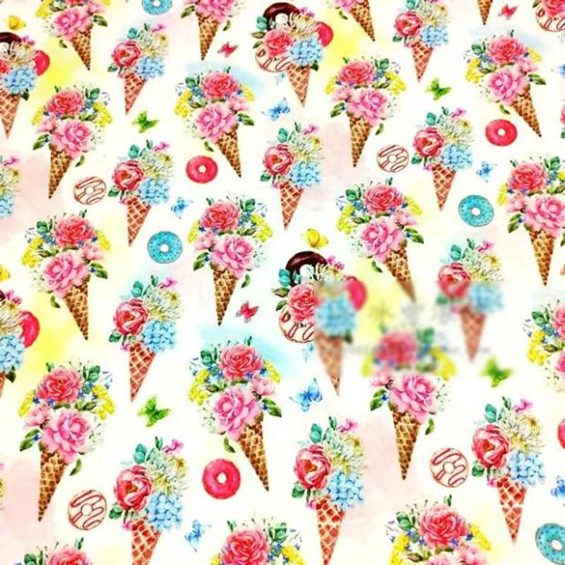 

105cm Wide Flower Donut Ice Cream Printed Cotton Fabric Per Meter Patchwork Sewing Quilting Fabric Cloth Needlework DIY Handmade