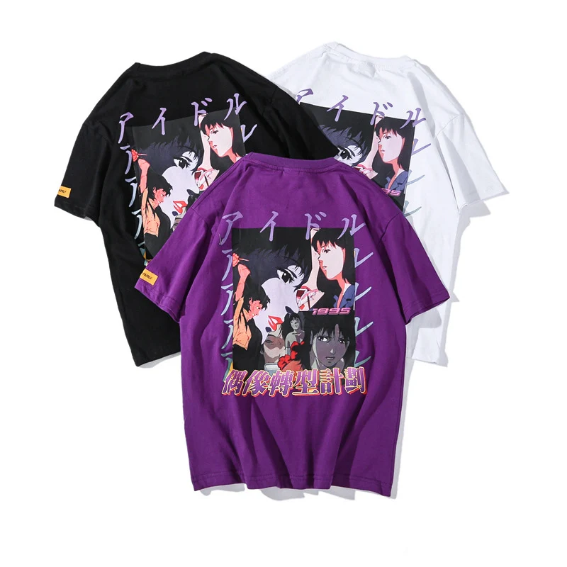 

Japanese Anime Girl Print Hip Hop T-shirts Men 2021 Summer Short Sleeve Harajuku Cotton T Shirt Casual Streetwear Tops Tees