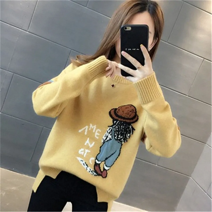 Femme 2021 Winter Autumn New Loose Flame Sweater Women O-Neck Plus Size Blue Female Pullover Women's Sweater images - 6