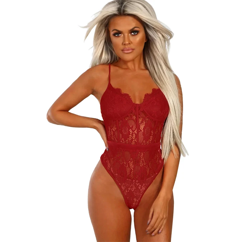 Женское Кружевное боди LIVA GIRL черное/красное прозрачное Боди без рукавов с