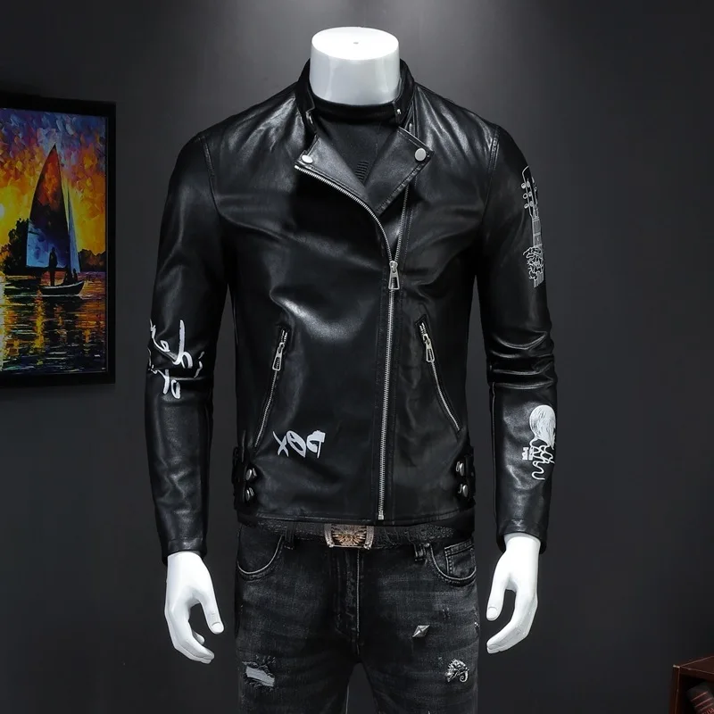 Куртка мужская из экокожи модная локомотивная куртка с отложным воротником