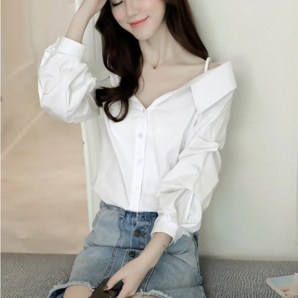 

Женская блузка с рукавами-фонариками, белая Повседневная Блузка с рукавами-фонариками, осень 2020