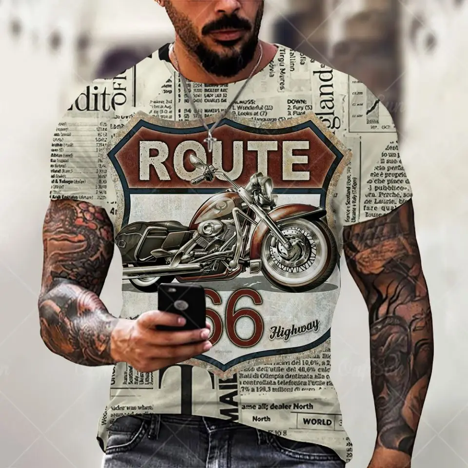 

Summer men's 3D printing 66 bus street signs casual O-neck, 2021 fashion cool T-shirt Asian size XXS-6XL clothing