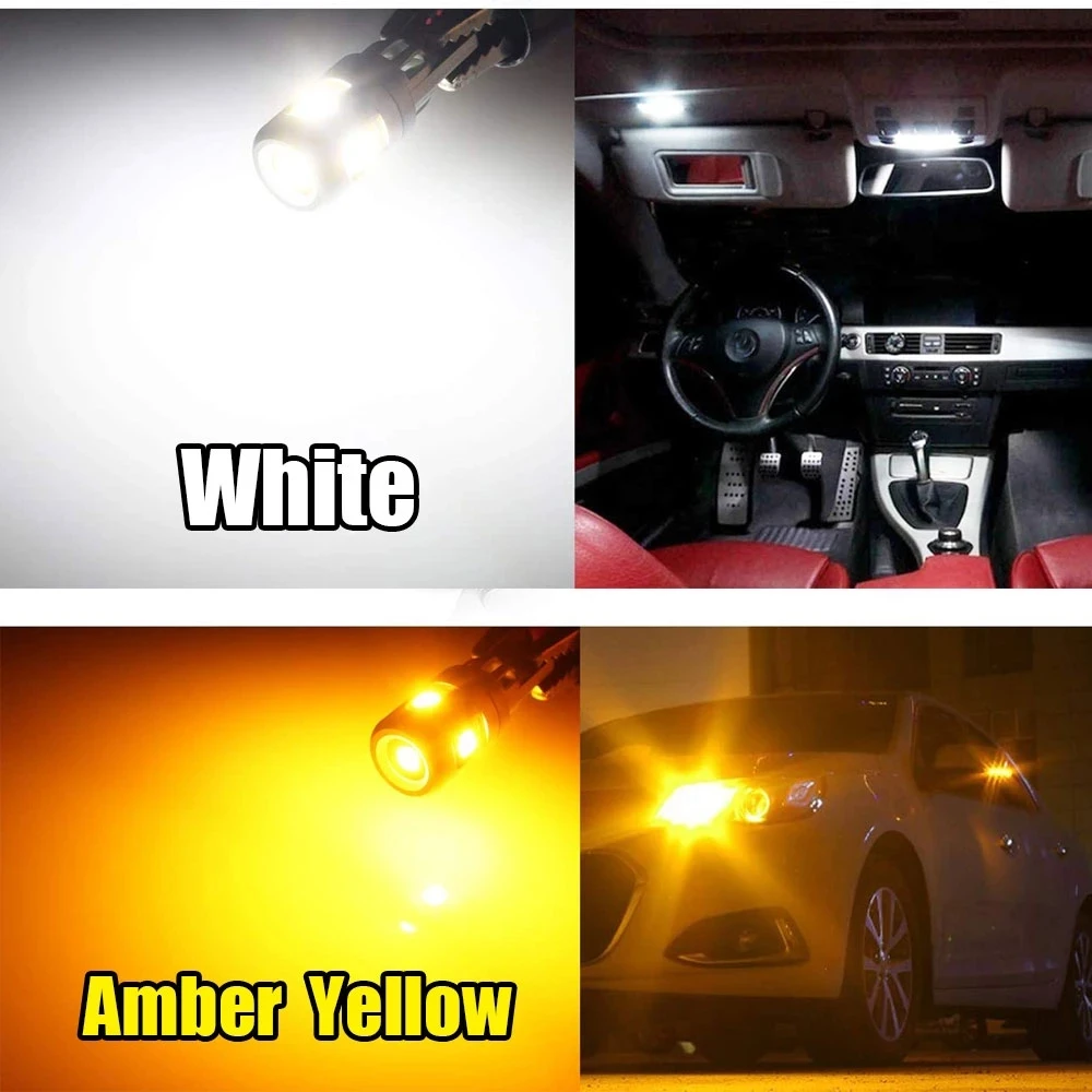 

White/Amber yellow LED Bulbs T10 W5W 194 168 2825 Chipsets Bright Lamp Bulbs for Dome Parking License Plate Lights