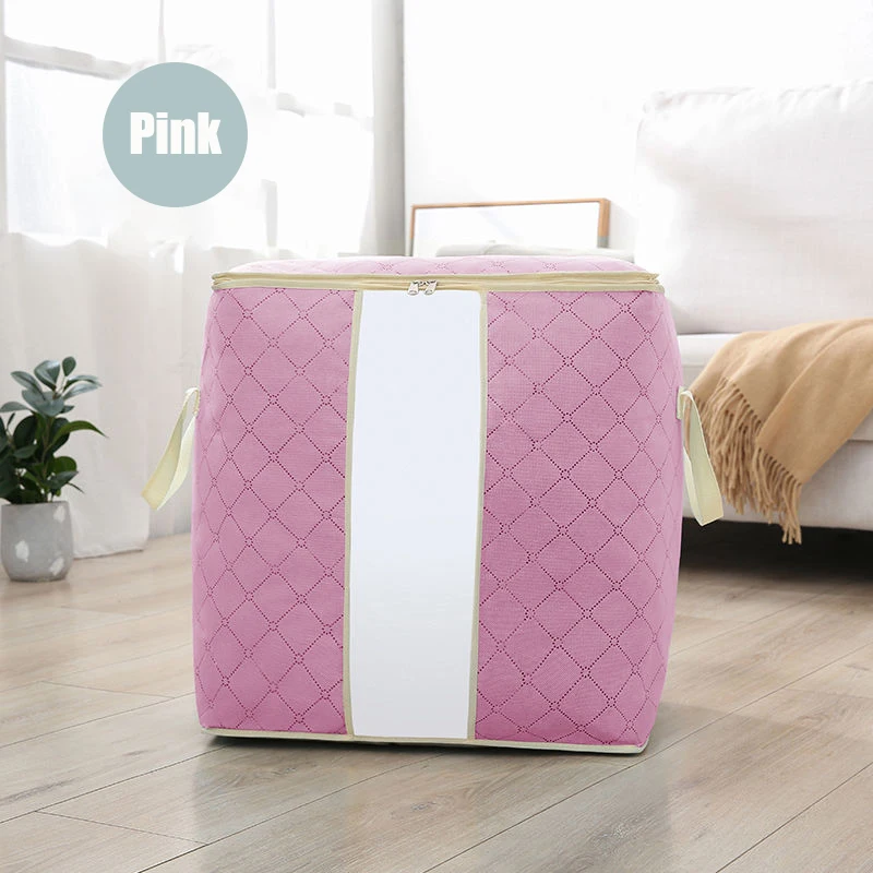 Side handle-pink TWDW Водонепроницаемая Стеганая сумка для хранения очень большая Нетканая Одежда для хранения игрушек шкаф пылезащитный чехол для одежды домашняя сумка-Органайзер - Цвет: Side handle-pink