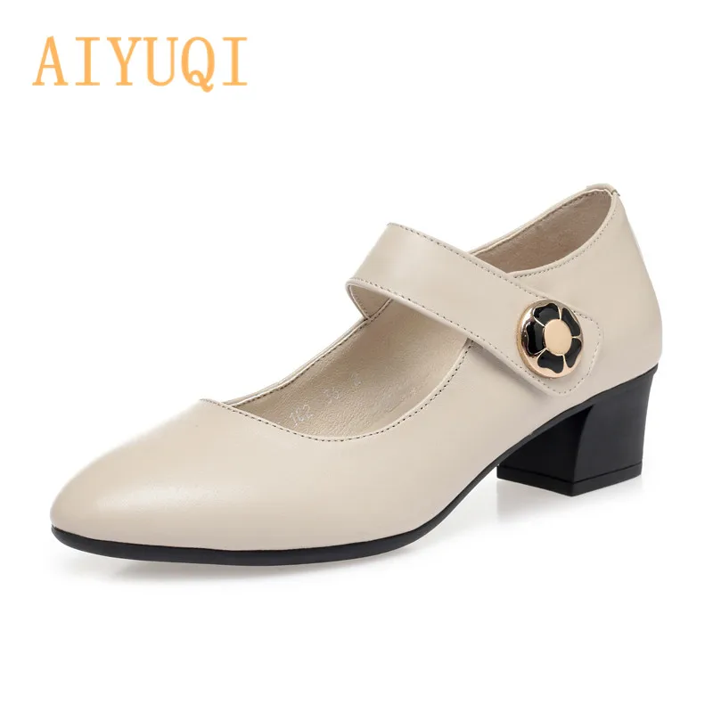 

AIYUQI женская обувь ботинки на среднем каблуке; Обувь из натуральной кожи; Женские красные модельные туфли; Сезон осень; Обувь с заостренным н...