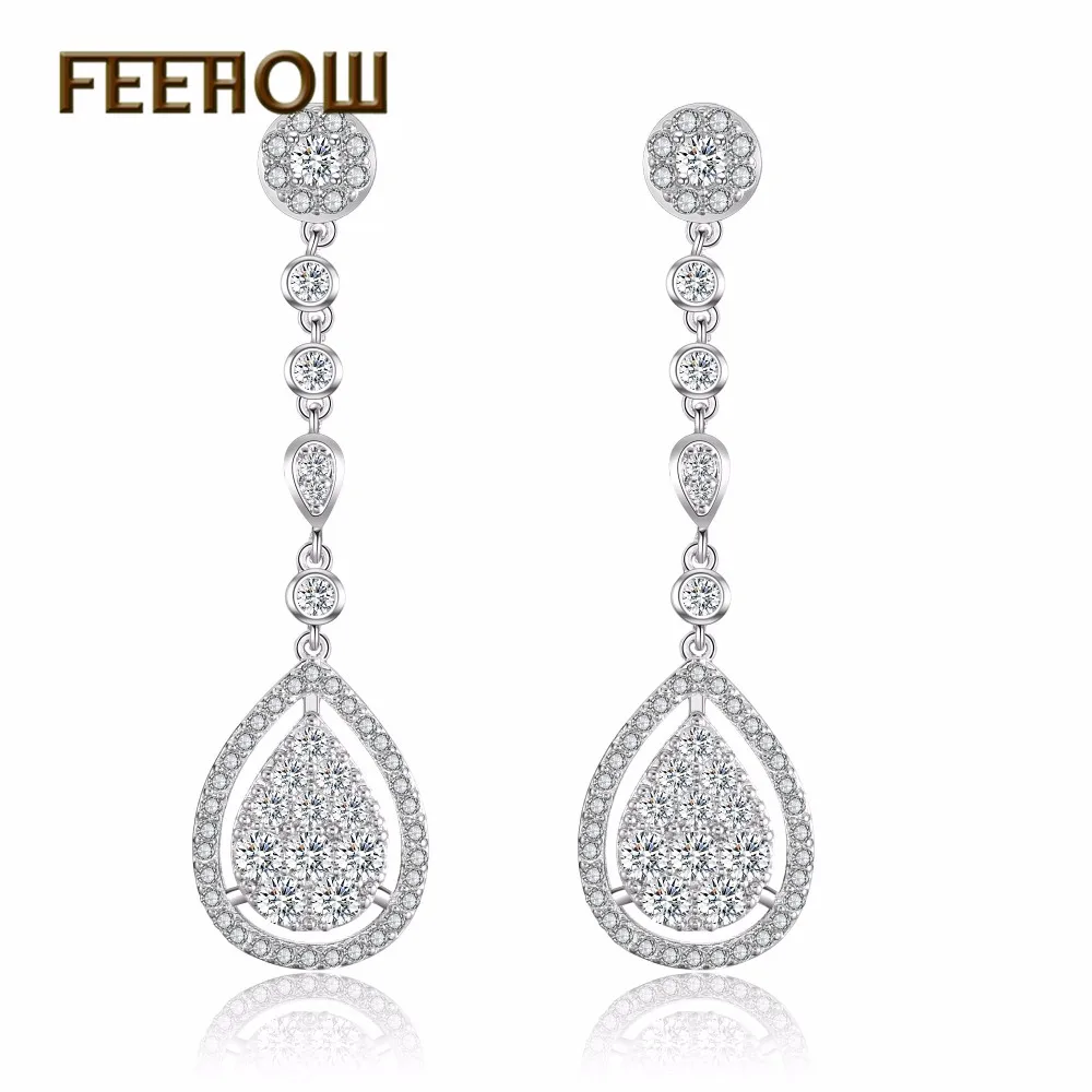 Женские длинные висячие серьги FEEHOW романтические с камнями из фианита для