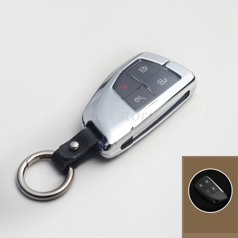 

Carbon Texture Metal Remote Start Car Key Case Protector Holder Accessories For GMC Yukon Denali Chevy Suburban Buick Envision