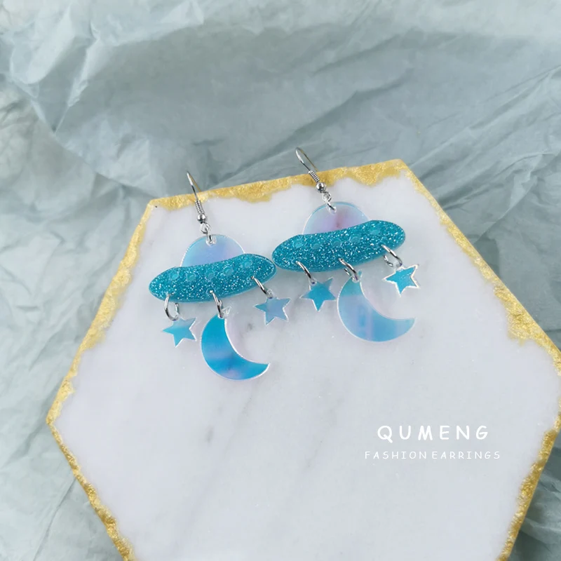

2021 Новый Qumeng хип-хоп Смешные космический корабль НЛО с изображением ясного звездного акриловые серьги с подвесками в стиле «панк»; Обувь дл...