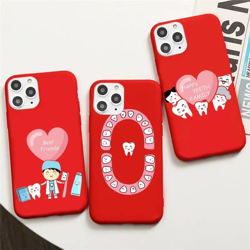 

Tooth Dentist Phone Case For IPhone 6 6s 7 8 Plus X Xs Xr Xsmax 11 12 Pro Promax 12mini Candy Red Silicone Cover