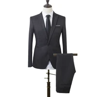 2 pcs men slim fit formal business tuxedos suit coat pants party wedding prom men solid color work wear suits