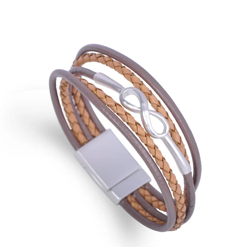

Madrry New Fashion Multi-layer Brown Leather Bracelet Magnet Buckle Jewelry For Women Men Party Daily Hands Decoration Ornaments