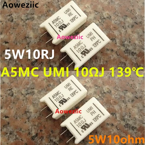 1 шт. A5MC UMI 10 Ом J 139 ℃ 5 Вт 10 Ом ± 5% 5 Вт 10 Ом J 5W10RJ 5w10 Ом вертикальное сопротивление цемента с температурной защитой