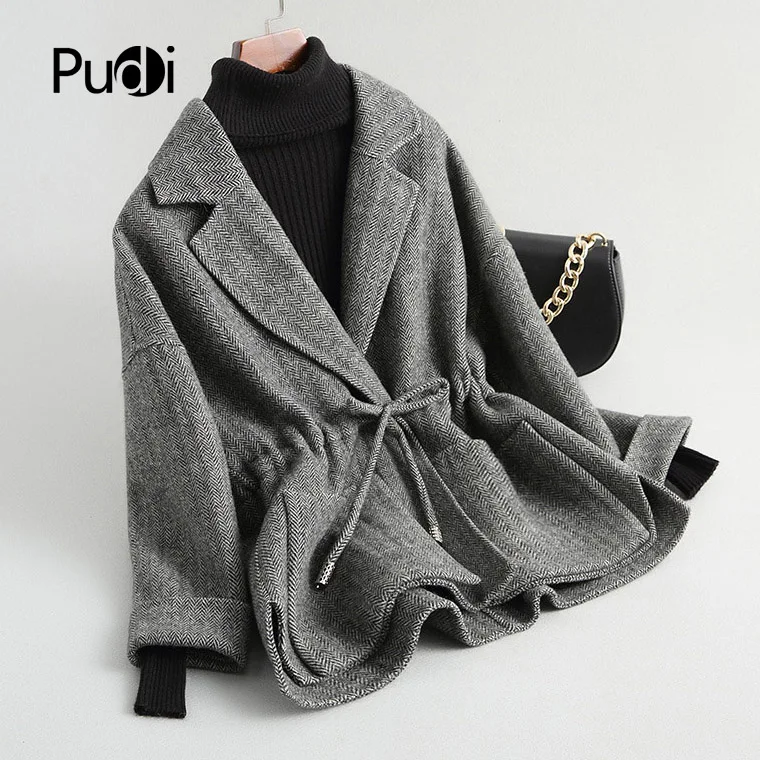 PUDI RO18101 Женская Осенняя зимняя новая шерстяная куртка в елочку с длинным стильным карманом пальто для отдыха