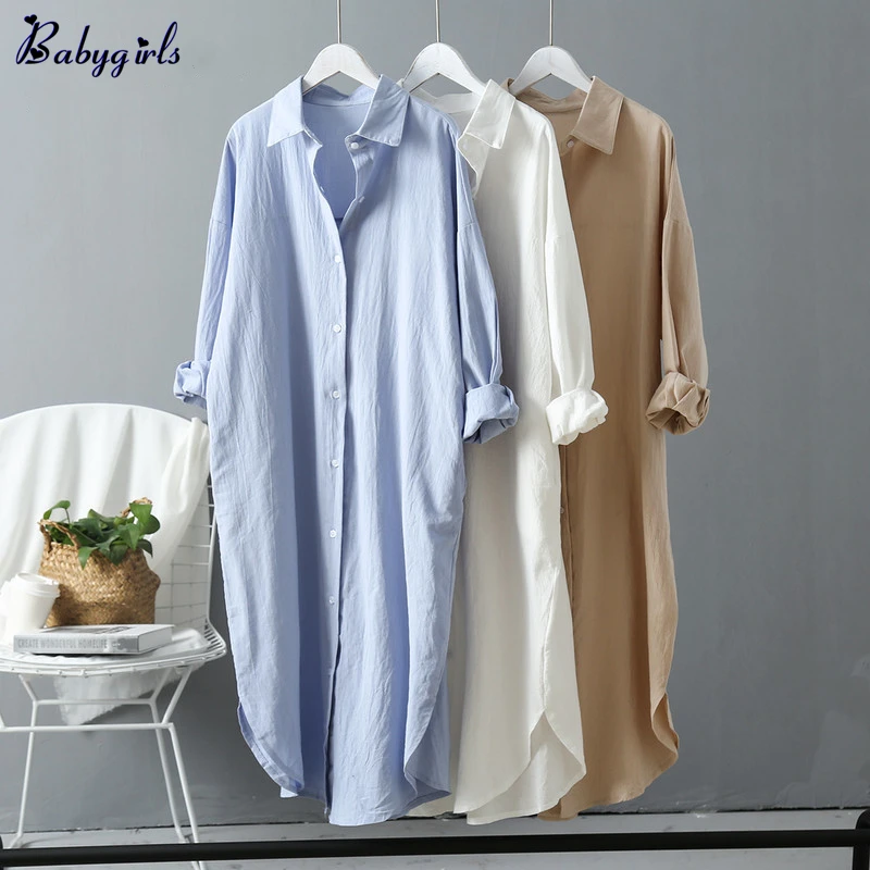 

Women Turn-down Collar Long Sleeve Long Shirt Dress Summer Autumn Casual Buttons Loose Boho Beach Dresses Robe Femme Vestido