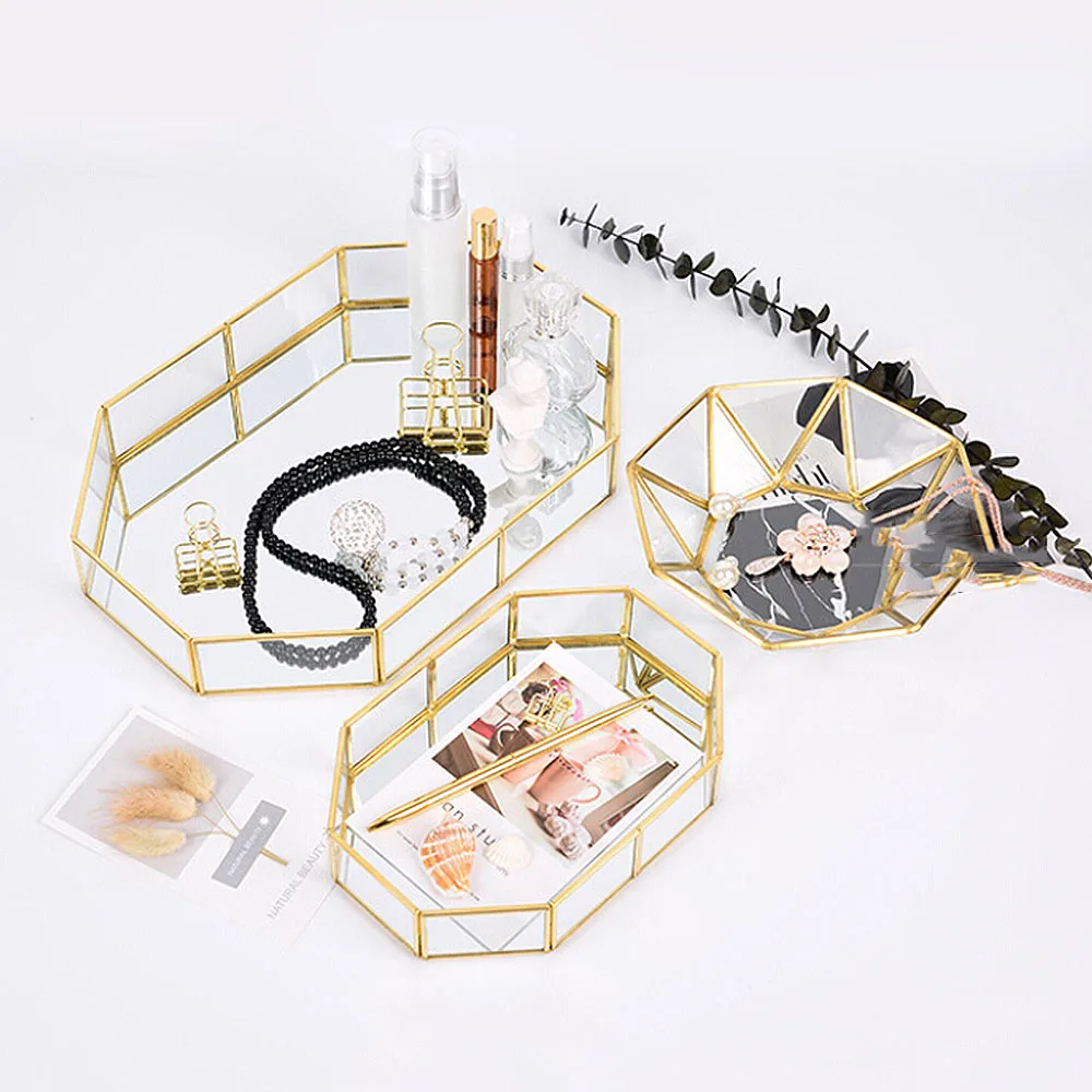 Скандинавский стеклянный медный геометрический бокс для хранения простой стиль