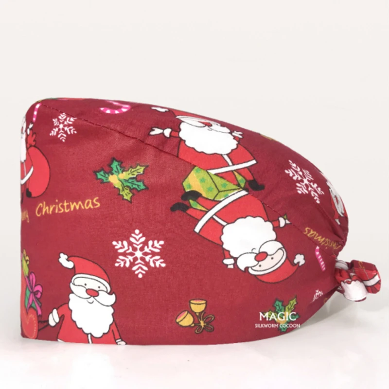 

Christmas Series Medic Caps Man Adjustable Working With Button Cotton Working Hat Sweatband Medical Scrubs Cap Nursing Hats