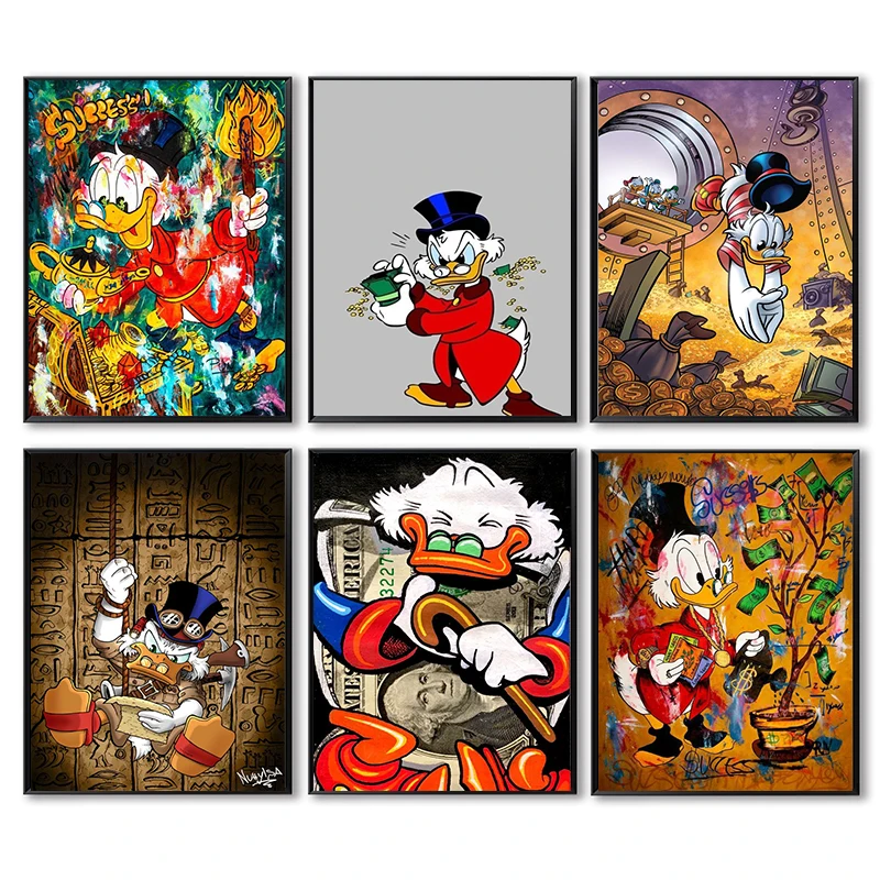 

Graffiti Street Art Disney Canvas Painting Wall Art Donald Duck and Money Poster and Print Picture for Children Room Home Decor
