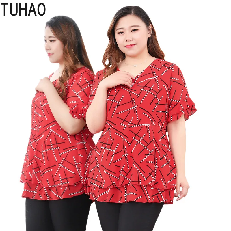 TUHAO 10XL 9XL 8XL размера плюс женские топы с оборками на рукавах красные свободные