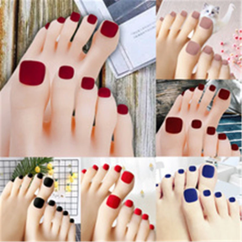 

Nusx 24Pcs New Toe Fake Nails Glitter High Quality Rhinestone Foot False Naisl Professional Nails with Glue for Girls/woman