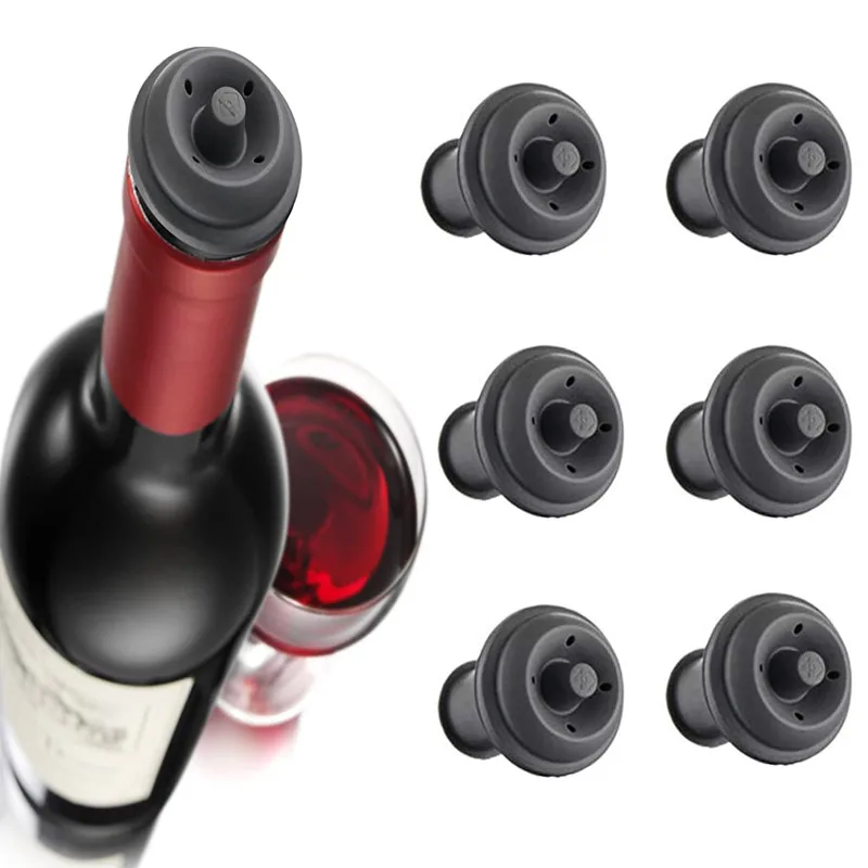 Wine Stopper with Vacuum Pump Preserver Aerator Rubber Black Stoppers Sealing Drinks Bottle Silicone Caps | Дом и сад