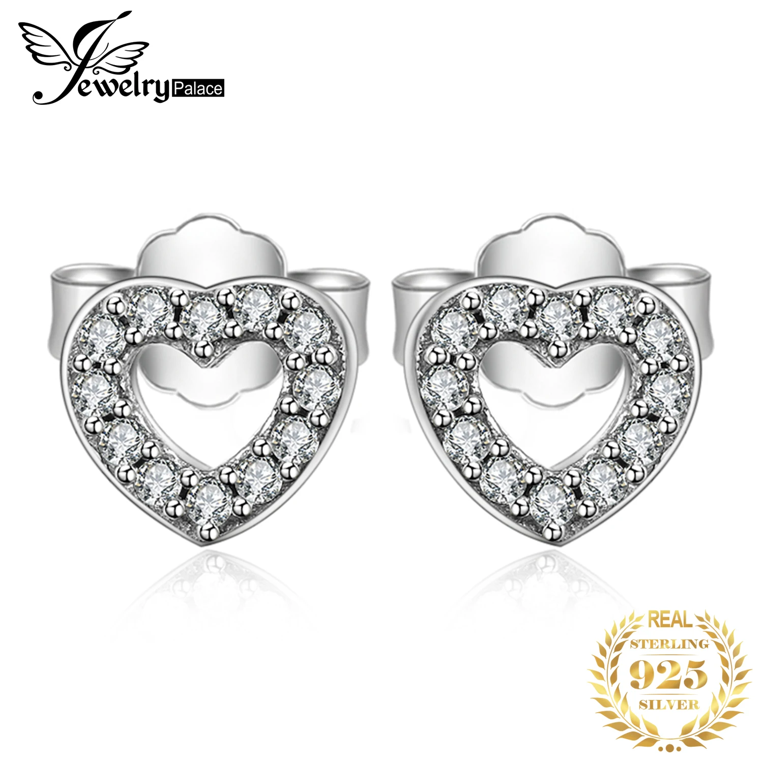 Jewelrypalace 925 стерлингов Серебряные серьги Стад кубического циркония Forever Love Сердце