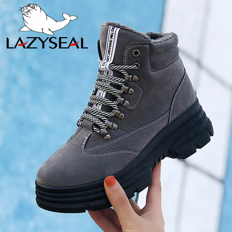 Женские замшевые ботинки LazySeal на платформе 5 см со шнуровкой толстой подошве