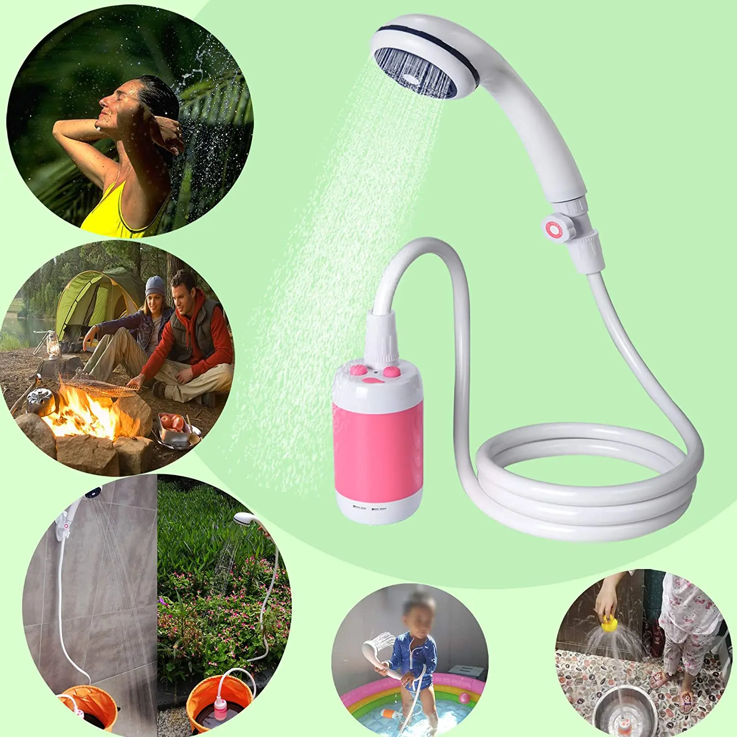 

Portable 4800mah Rechargeable Shower Nozzles Kit With Hook Pump Hose Simple Shower Outdoor Camping Bathing Shower