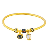 lotus flower bangle women bracelet wedding party jewelry yellow gold filled bridal female gift