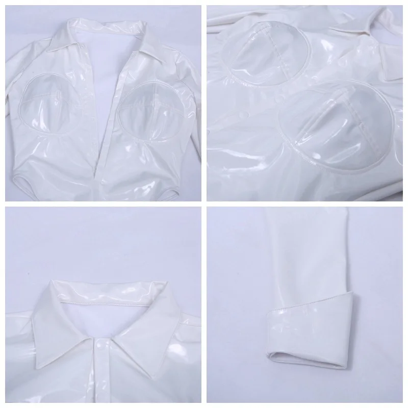 Fad искусственная кожа с длинным рукавом прямой пиджак Боди Одежда из ПУ латекса