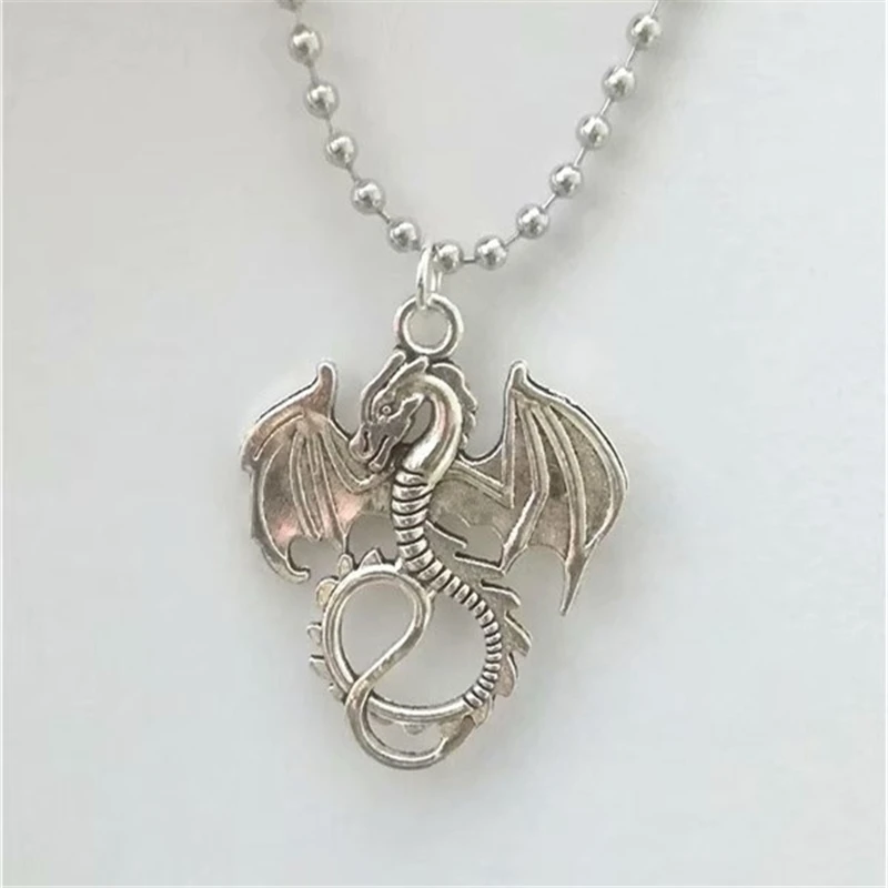 

Dragon Pendant Necklace, Silver Color Long Necklace for Men Women Unisex Necklace