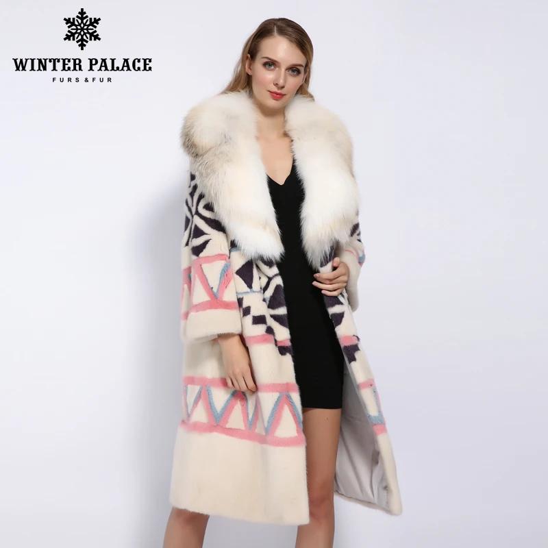 ЗИМНИЙ ДВОРЕЦ 2019 модная зимняя норковая шуба с длинным лисьим воротником из