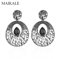 maikale vintage round big earrings exaggerated alloy stud earrings for women black rhinestone metal hanging earing party jewelry