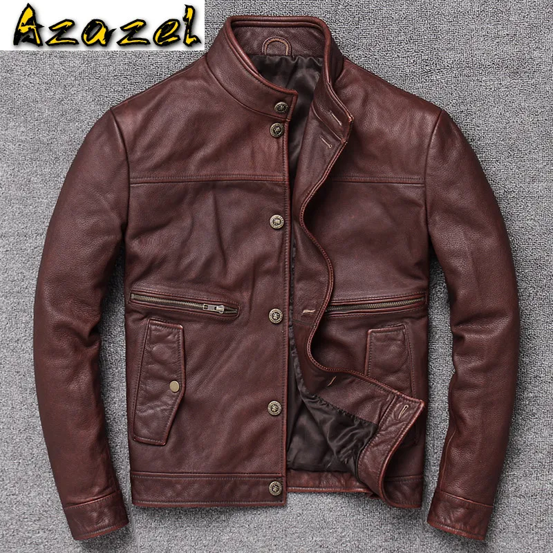

Мужская кожаная куртка Azazel, 100% натуральная коровья кожа, весна 2020, новая мода, воротник-стойка, мужская одежда X-1931 PWX22