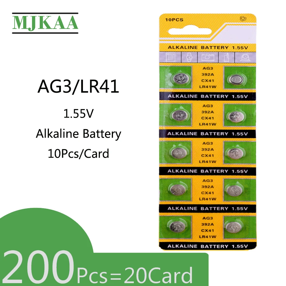 Батарея AG3 Щелочная кнопочная 200 в 1 55 шт. = 20 карт SR41 192 L736 384 SR41SW CX41 LR41 392 для часов