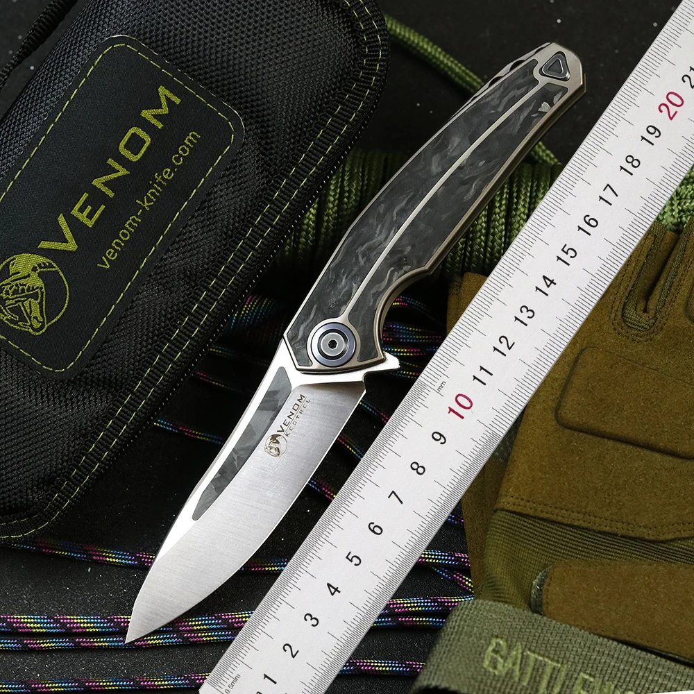 

Складной нож Kevin John VENOM KESTREL M390, титановое лезвие + ручка CF, инструмент для кемпинга, охоты, выживания, карманный кухонный инструмент для повсе...
