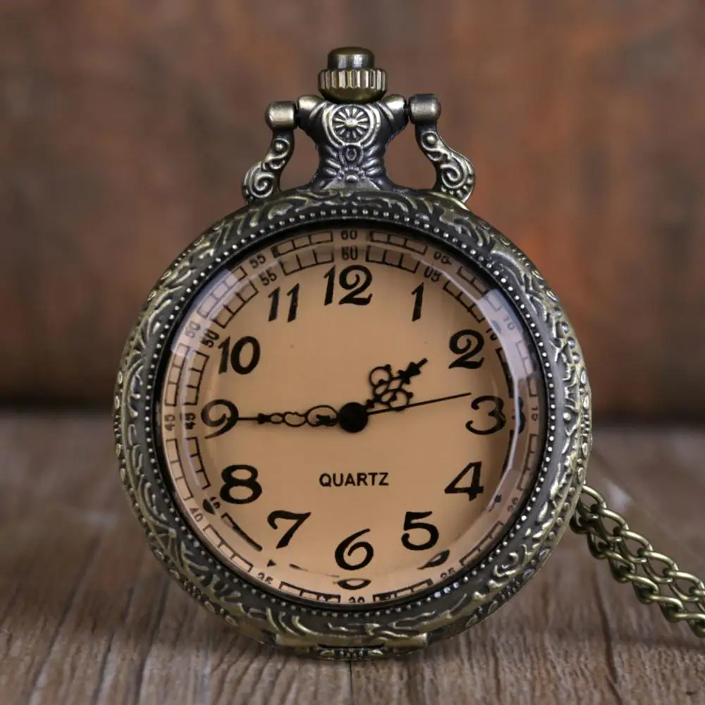

Новые модные бронзовые чайные стеклянные старинные карманные часы с цепочкой, женские и мужские кварцевые карманные часы, модные брелоки, ч...