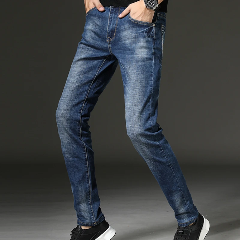 

Spring Autumn 2021 Men Smart Jeans Business Fashion Straight Regular Blue Stretch Denim Trousers Men jeans Plus Size 28-38