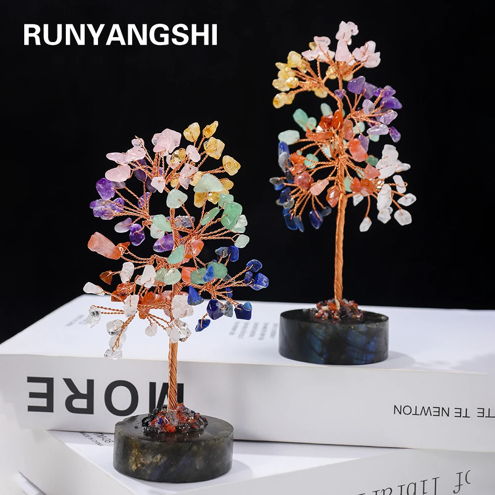 

RUNYANGSHI, 1 шт., семь искусственных кристаллов, искусственное дерево, основание из Лабрадорита, украшение для рождественской елки