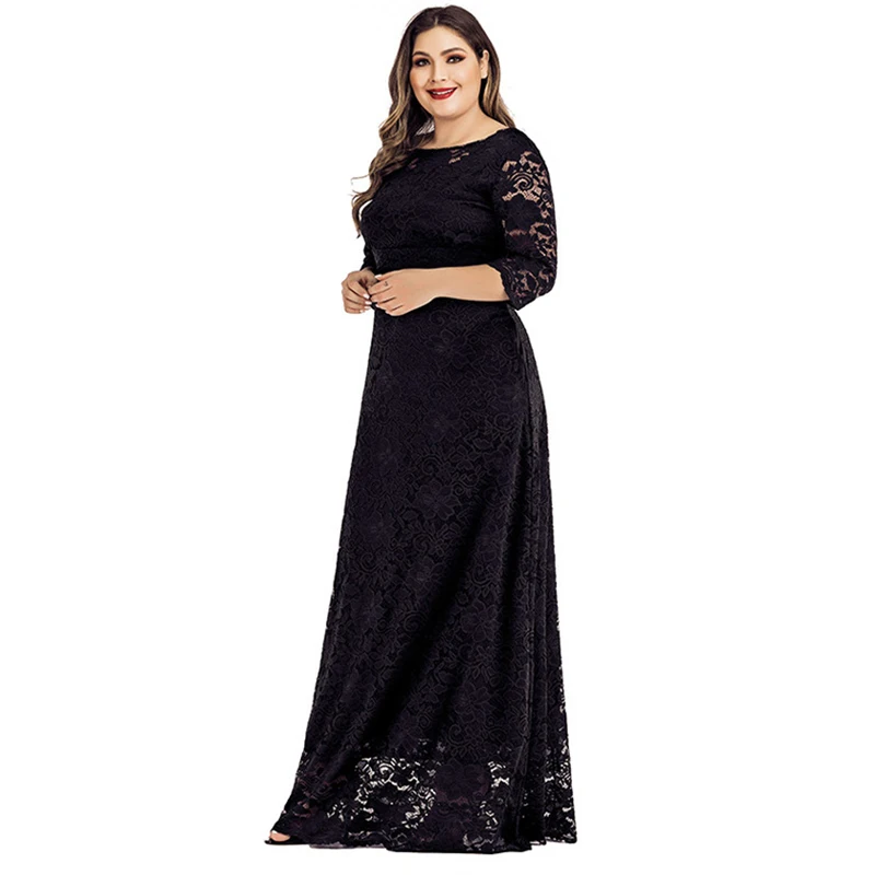 

Floral Print Evening Dress Elegant O-Neck Empire Half Sleeves Floor-Length Backless A-Line New Plus Size Women Formal Gowns D918