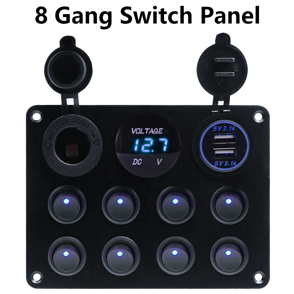 

8 Gang Circuit Breaker Toggle Switch Panel Dual USB Charger Car Push Button Circuit Breaker For Car Marine Ship 12-24V