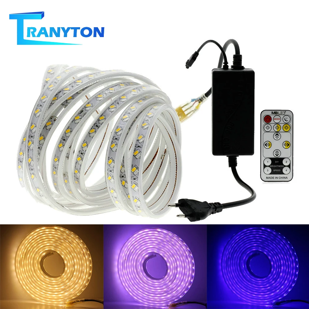 Светодиодная лента 220 В SMD 5050 60 светодиодный s/M 5630 120 светодиодный s/M водонепроницаемый теплый белый RGB гибкий светильник Диодная неоновая лента с вилкой питания