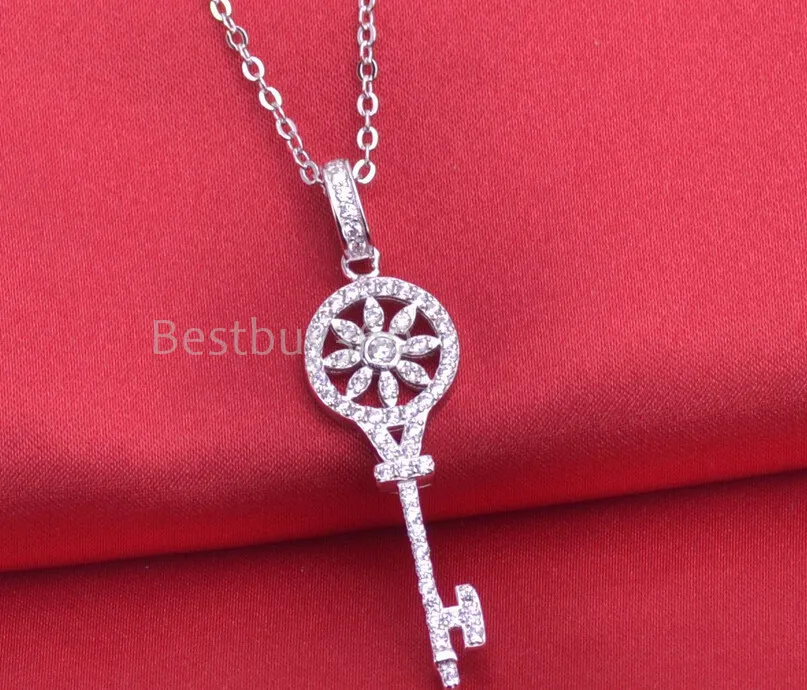 

Совершенно новая 925 Серебряная подвеска в форме ключа подсолнуха ювелирные изделия для женщин кубического циркония ожерелье (LT)