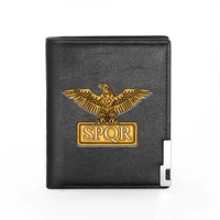 classic roman empire eagle spqr printing wallet leather purse for men credit card holder short male slim coin money bags