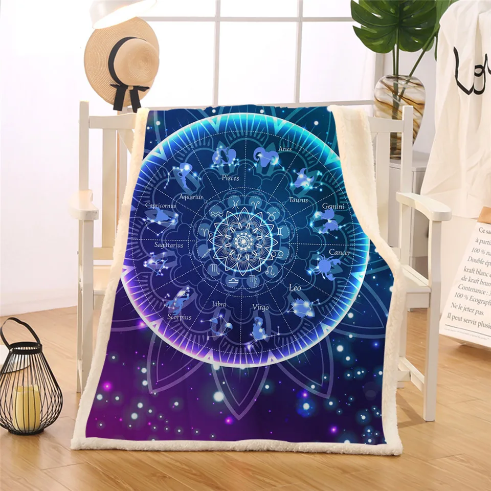 Blesslive одеяло зодиака Мандала Лотос шерстяное одеяло Bling Блестящий Galaxy диване Манта 150x200 Астрология постельные принадлежности